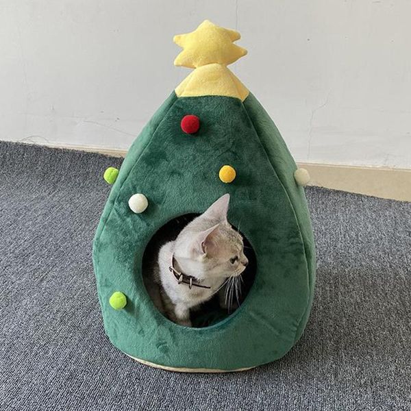 

pet dog cat house kennel puppy kitten cave warm sleeping bed christmas tree shape winter warm bed new year ornament