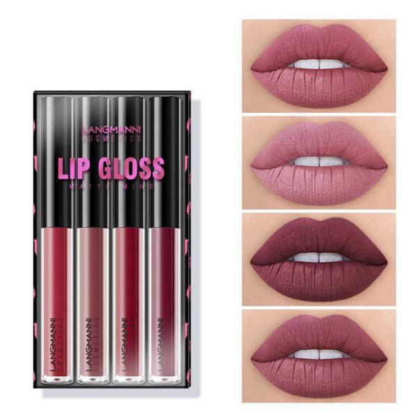 

4pcs liquid lipstick set long-lasting matte lip stick make up waterproof velvet nude lip gloss cosmetics kit6
