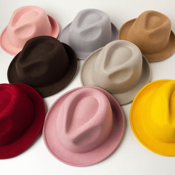 

wide brim hats 202102-hh8175 solid wool classic small fedoras cap men women panama jazz hat, Blue;gray