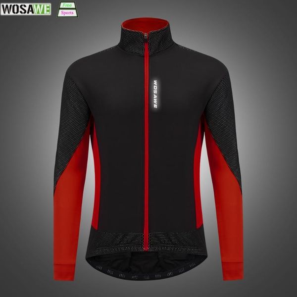 

wosawe winter fleece outdoor sports water repellent windproof coat cycling jackets bike bicycle running jersey anti-sweat, Black;red