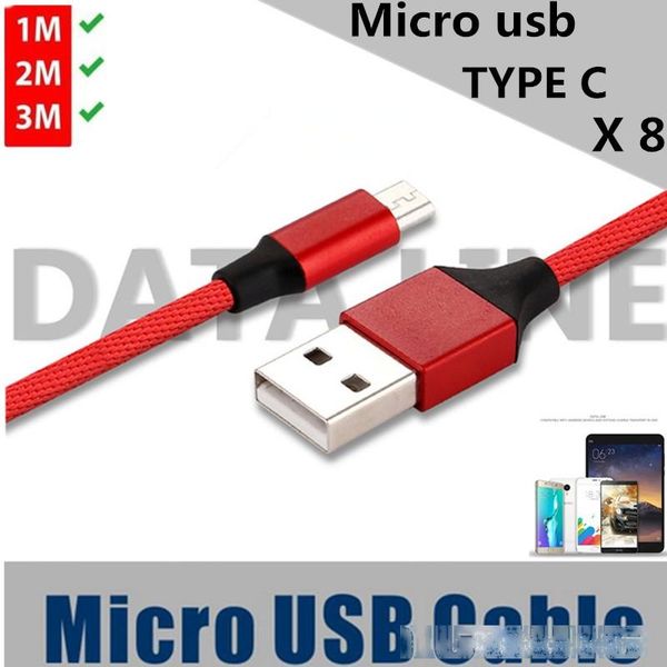 

fast charging type c /micro usb cable 1m 2m 3m aluminum alloy braided fabric cables for samsung s7 edge s8 s9 huawei htc android phone