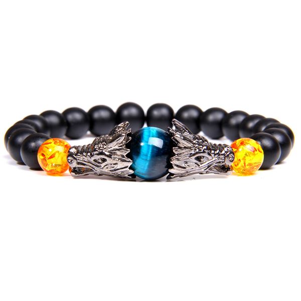 

dragon charm bracelets & bangles natural stone matte onyx beads elastic buddha bracelet men gifts pulseira masculina jewelry, Black