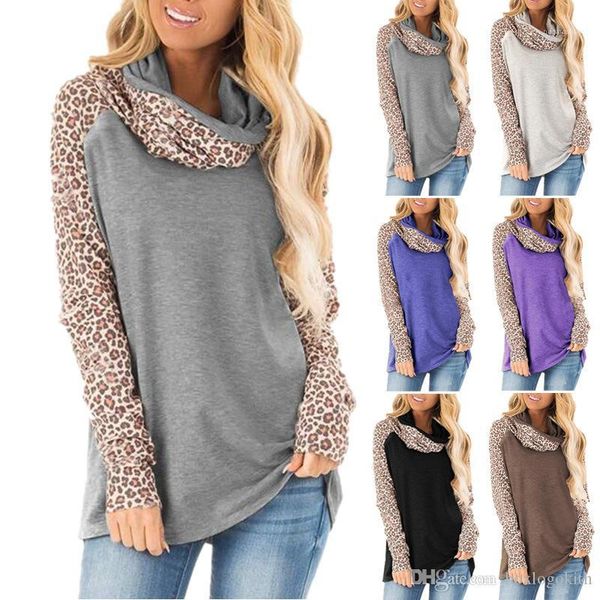 

sleeved scarf collar pullover t shirts fashion womens tees womens designer t shirts leopard panelled autumn casual long, White