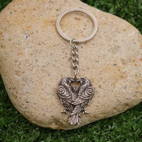 

1pcs wiccan odin couple raven keychain crow keyring, Silver