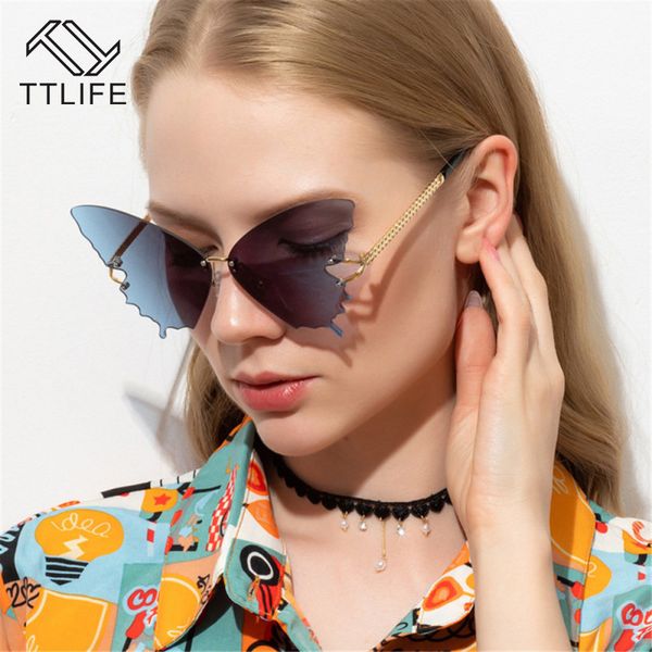 

ttlife butterfly rimless sunglasses women designer fashion oversized steampunk sunglasses vintage eyewear uv400, White;black
