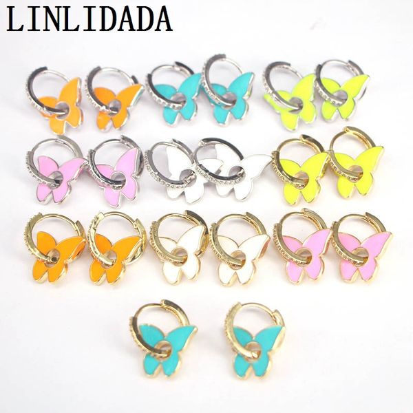 

hoop & huggie 5 pairs, fashion butterfly shaped drop-earrings engagement enamel dangle earrings gold color jewelry gift, Golden;silver
