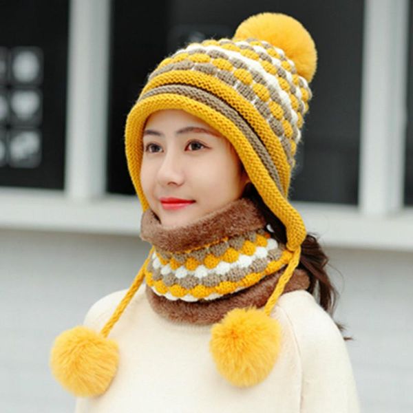 

new warm hat women plus velvet winter knitted hat thick outdoor pineapple pattern design windproof pompoms woolen winter, Blue;gray