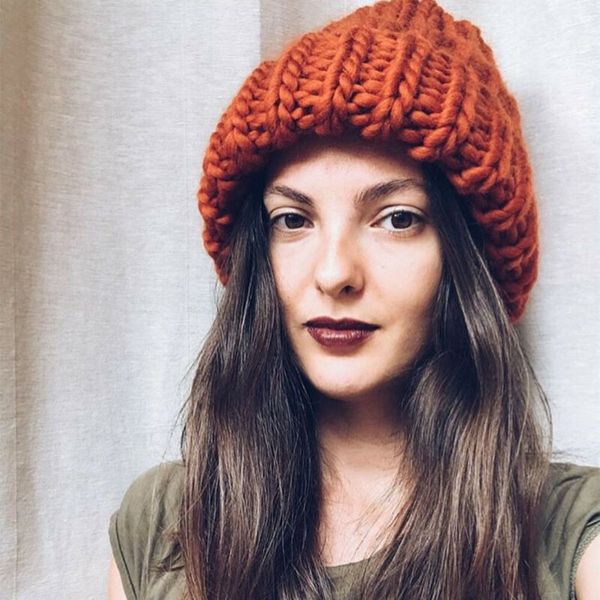 

berets female winter warm mixed color beanies handmade thick stick knitted coarse lines hat crochet women lovely caps, Blue;gray