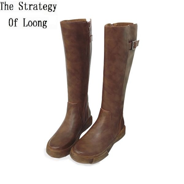 

boots women autumn winter korean genuine leather zip round toe med square heel wool blend rubber platfrom comfortable 180907, Black