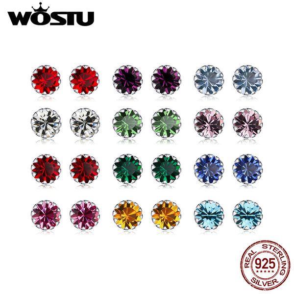 

wostu 100% стерлингового серебра 925 12 цвет birthstone малый серьги стержня для женщин свадебные крошка ювелирные изделия bke862 серьги цир, Golden;silver