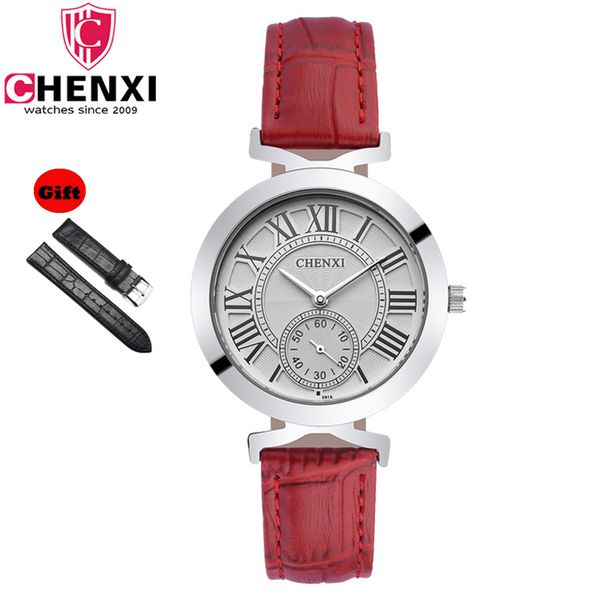 

chenxi мода красная кожа кварцевые часы женщины сетка стальной ленты дизайнер женщин наручные часы для подарка ремешка, Slivery;brown