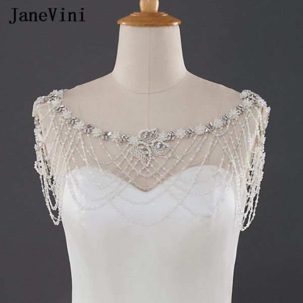 

janevini luxury crystal bridal shoulder chain big necklaces shiny rhinestone beaded shoulder strap jewelry wedding accessories, Silver