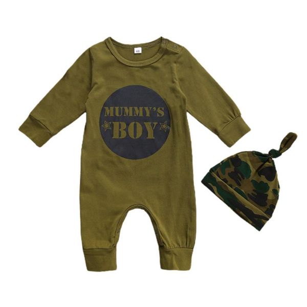 

2 pcs baby boy romper set, letter print long sleeve jumpsuit, o-neck cotton playsuit + hat for spring, autume, winter, White