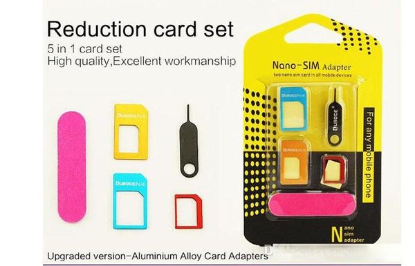 

5 in 1 sim cards adapters eject pin key for all smart cell phone standard/nano/micro sim card adapters 500pcs/lot