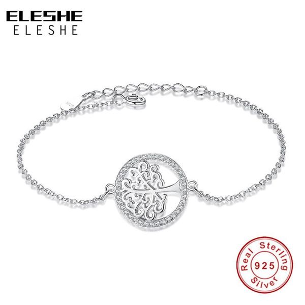 

eleshe authentic 925 sterling silver tree of life crystal charm bracelet with adjustable link chain for women fashion jewelry, Black