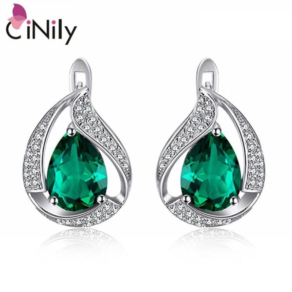 

cinily 100% твердый 925 sterling silver создано зеленый камень цирконий оптовый для женщин серьги стержня ювелирных изделий 3/4" se038, Golden;silver