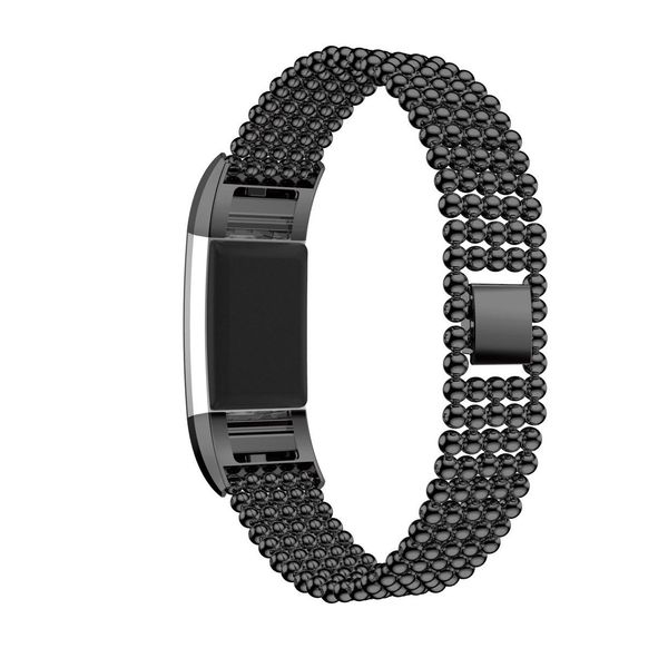 

fitbit charge 2 wrist band,stainless steel metal replacement smart watch band bracelet beads style with button folding clasp beading style