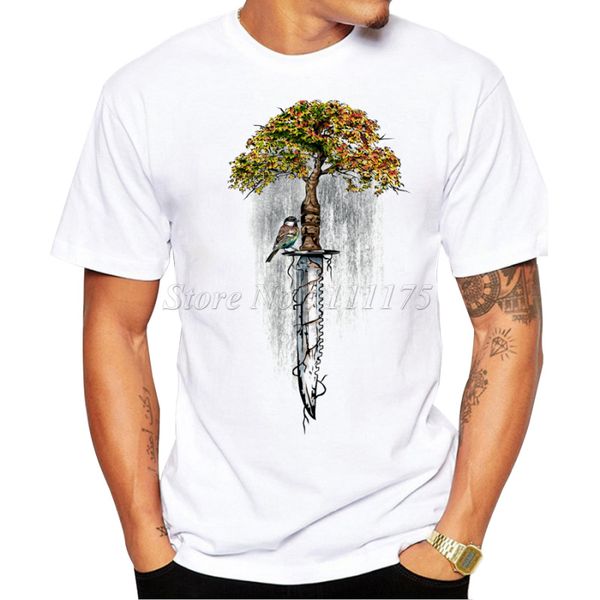 

2019 fashion men's abstract tree and knife design t shirt male cool hipster printed summer tees