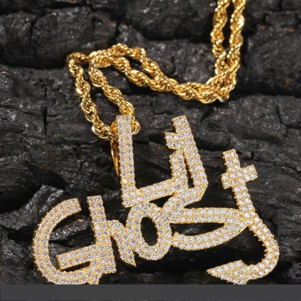 

men cubic zirconia paved lil ghost pendant necklace gold silver color fashion ice out hip hop style bling necklace drop shipping