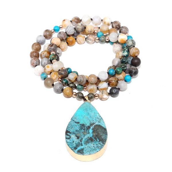 

ocean necklace natural stone pendant wrap braid necklace yoga macrame for men women energy drop shipping, Silver