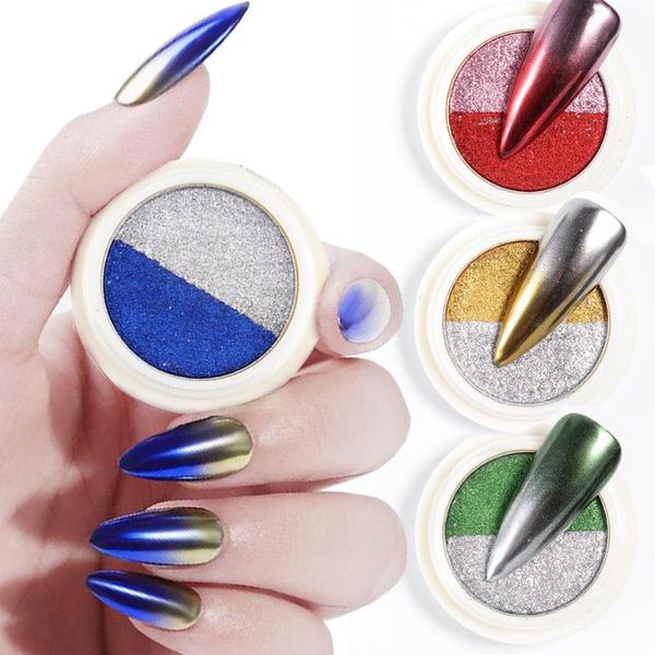 

1g holographic mirror nail glitter powder sliver pink gold red two colors nail art pigment solid dust magic decor sase01-08, Silver;gold