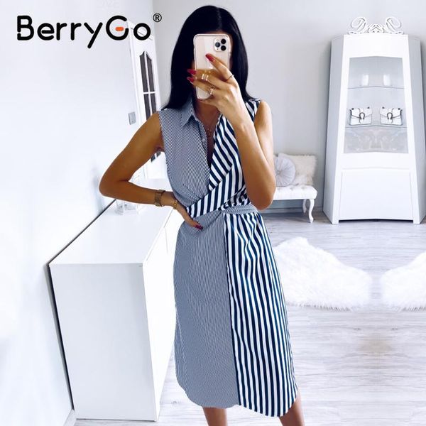 

sleeveless striped women summer dress casual collar shirt dress office ladies holiday chic beach wear long female kg-1062, Black;gray