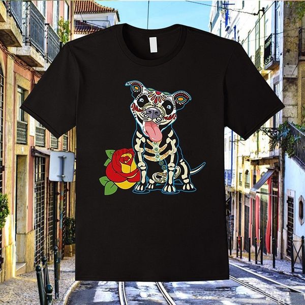 

day of the dead pitbull tshirt fashion tshirt round neck