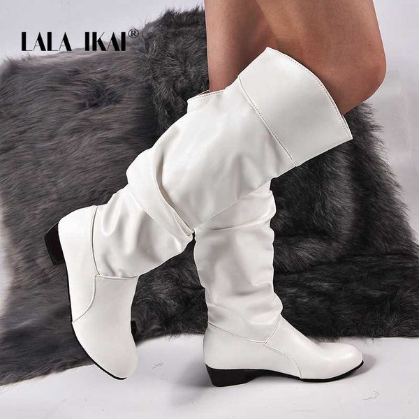 

lala ikai women winter white high boots pu leather slip-on knee boots female warm shoes waterproof office xwc5394-4, Black