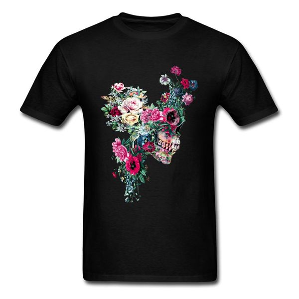 

skull vii t-shirt skull flower t shirt men floral art designer clothing classic style tees tshirt students streetwear