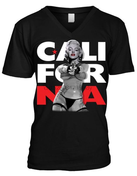 

california marilyn cali gun pointing swag thong mens v-neck t-shirt