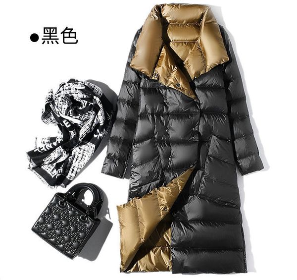 

women's down & parkas style long thin white duck coats in paragraph whom qiu dong han edition collar double sides through the knees, Black