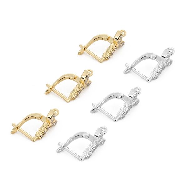 

ear hook 1 pair copper inlaid zircon u-shaped stud with ring diy earring accessories materiala, Golden;silver