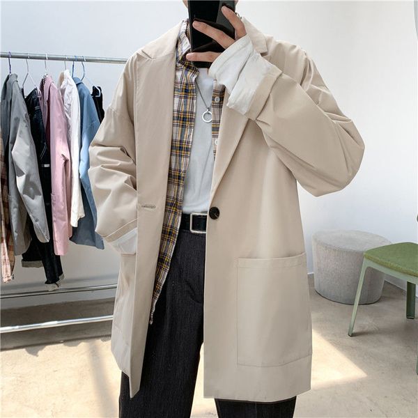 

autumn korean style blazer men's fashion solid color business casual dress jacket men streetwear wild loose suit jackets mens, White;black