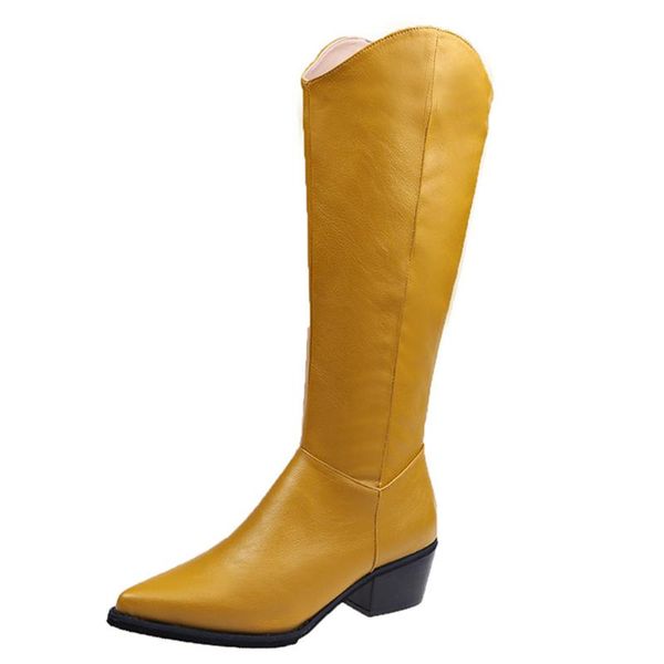 

womens knee-high long boots leather pointed toe low-heeled casual shoes woman keep warm tassel zipper warmer hiking snow boots, Black
