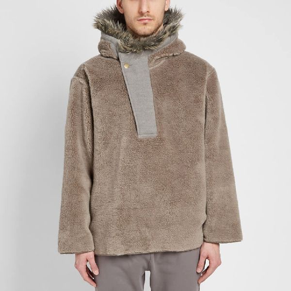 

19ss негабаритные куртка с капюшоном толстовка brown winter warm coat street casual мужчины женщины пара меховой воротник удобная мода прост, Black;brown