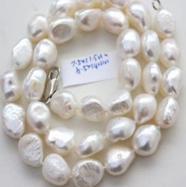 

chains natural 9-10mm white irregular real baroque pearl necklace 18" 50", Silver