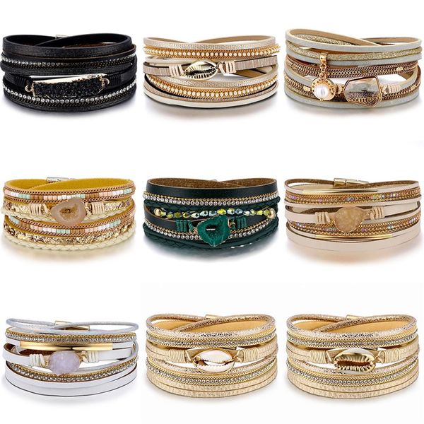 

vkme vintage handmade multilayer leather bracelet for man women fashion crystal mosaic bangle party jewelry dropshipping, Golden;silver