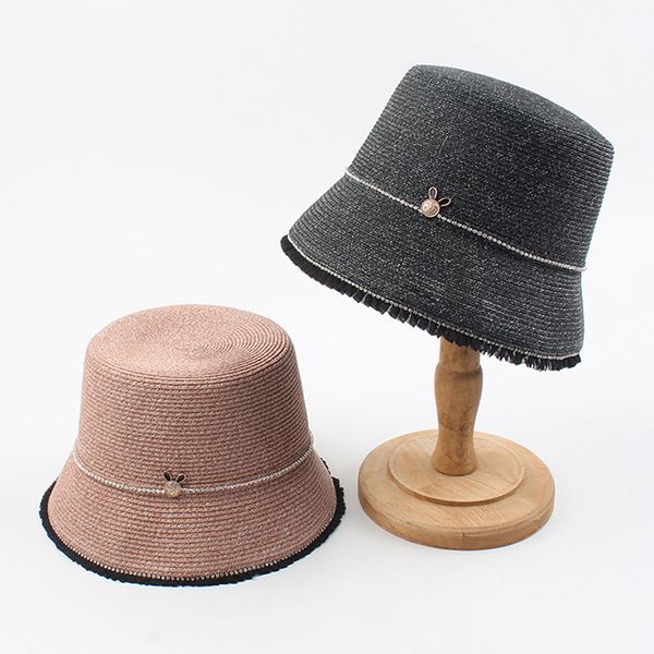 

elifashion straw hat new summer female elegant folding basin hat kore style rhinestone street fashion wild bucket, Blue;gray