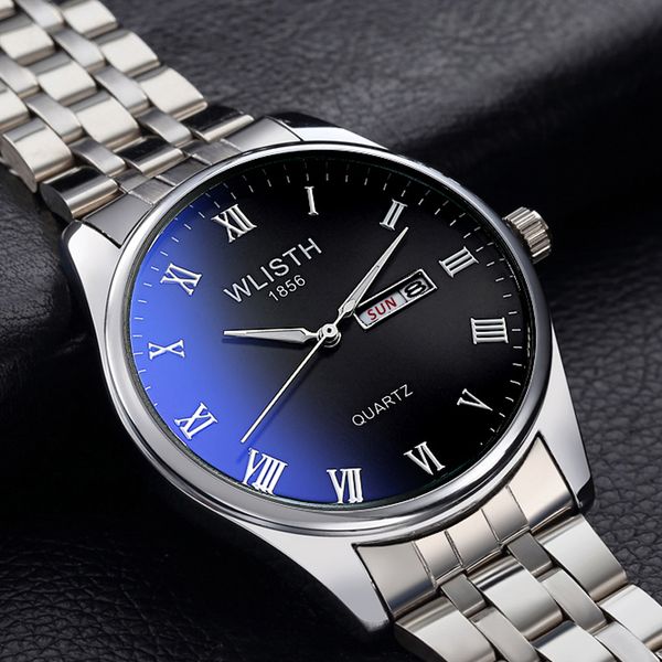 

selling couples watch fashion dual calendar quartz watch leisure blue light waterproof steel wrist watches for men and women, Slivery;brown