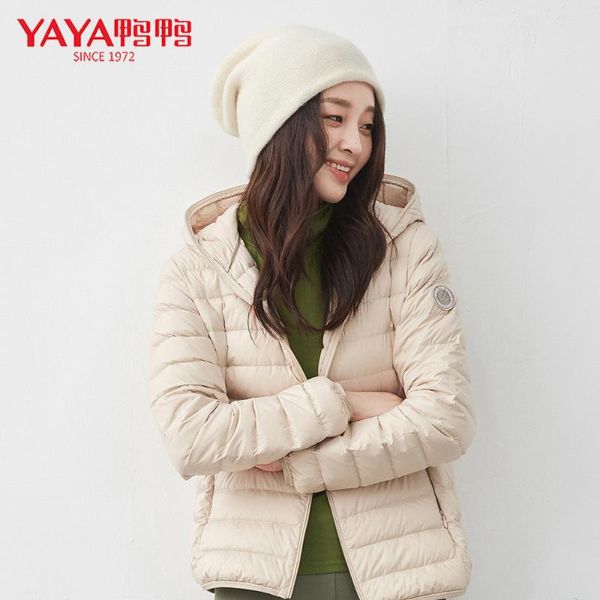 

yaya spring autumn women ultralight thin down jacket white duck down hooded jackets warm winter coat female portable outwear, Black
