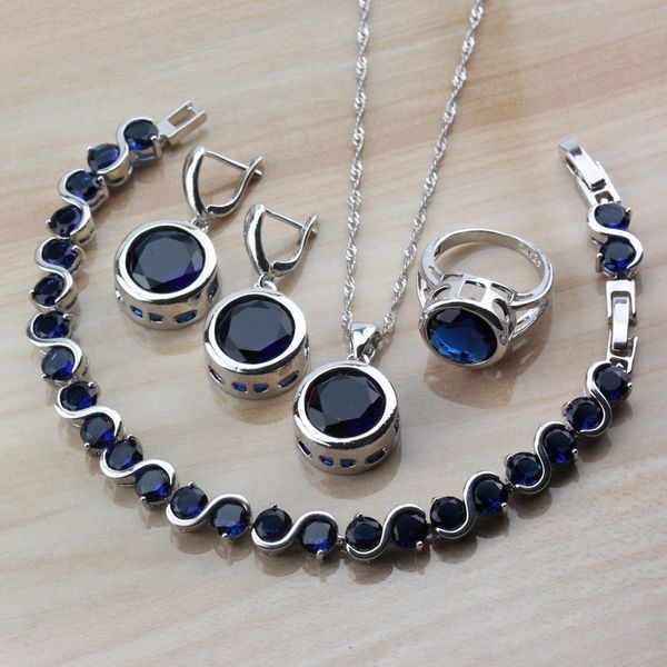 

wholesale price fashion jewelry sets women accessories with blue cubic zirconia bracelet and ring sets, Silver