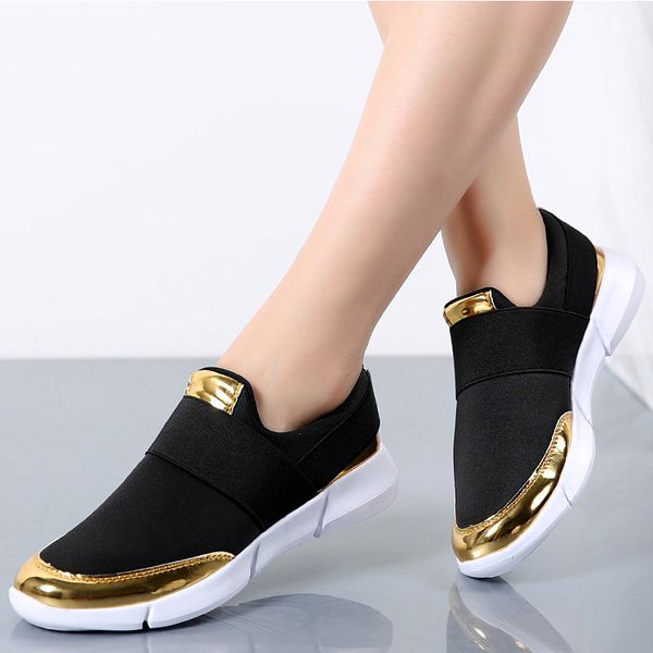 

newwomen shoes loafers women flats stretch fabric casual shoes woman sneakers slip on lightwieght spring summer ladies, Black