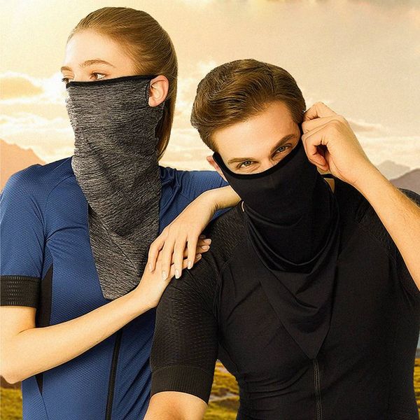 

spring summer cycling half face cover skin cool silk breathable uv sports headwear bike headband bandana, Blue;gray