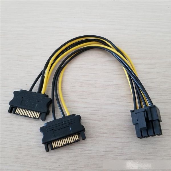 

10pcs/lot dual 15pin sata male to pci-e pcie pci express graphics video display card 8pin male power supply cable cord 18awg wire pc diy