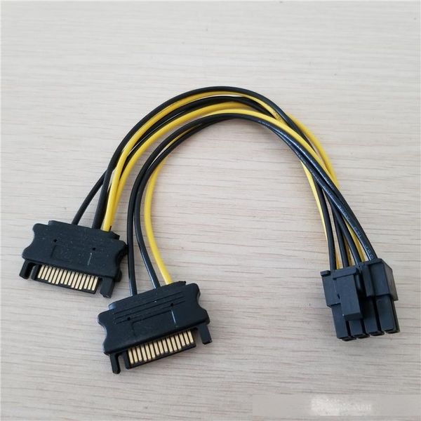 

10pcs/lot dual 15pin sata male to pci-e pcie pci express graphics video display card 8pin male power supply cable cord 18awg wire pc diy