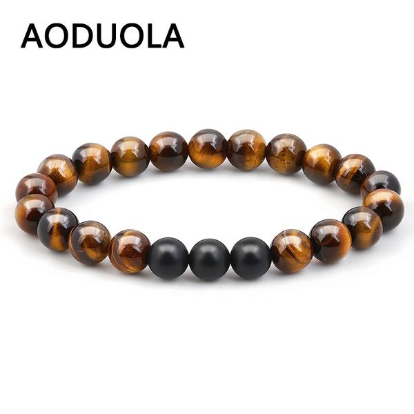 

new 8mm tiger eye bracelets man natural stone elastique ajustable beaded bracelet for women bracelet femme, Black