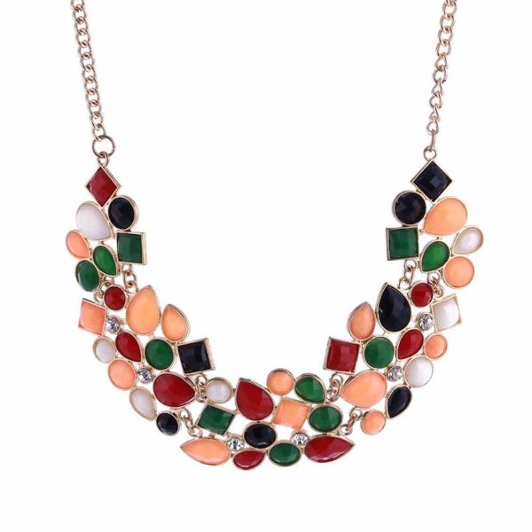 

chokers 8 colors multicolor big pendant clavicle chain necklace women's delicate banquet jewelry, Golden;silver
