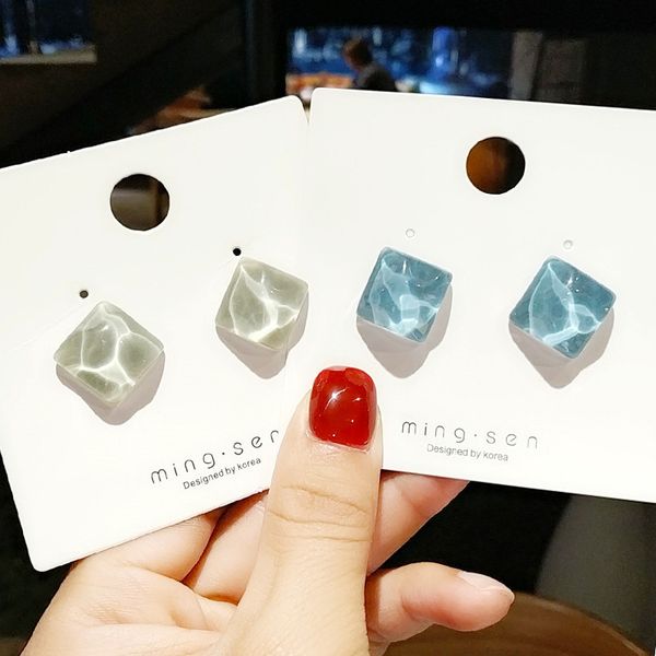 

stud square resin women earrings korean cute candy color chic earing fashion jewelry girls accesorios pendientes mujer moda 2021, Golden;silver