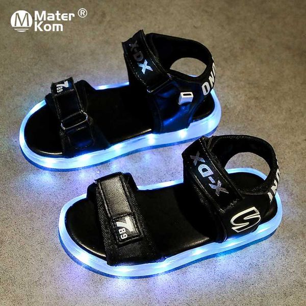 

size 25-36 children breathable sandals girls led light up shoes boys anti-slippery luminous shoes glowing casual sandals, Black;red