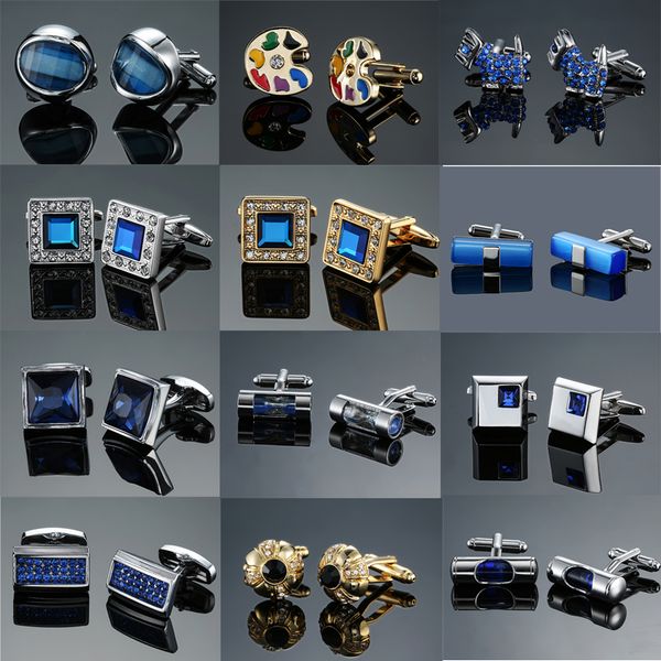 

new high-end men's jewelry luxury design level hourglass blue crystal cufflinks men's french shirt cufflinks ing, Silver;golden